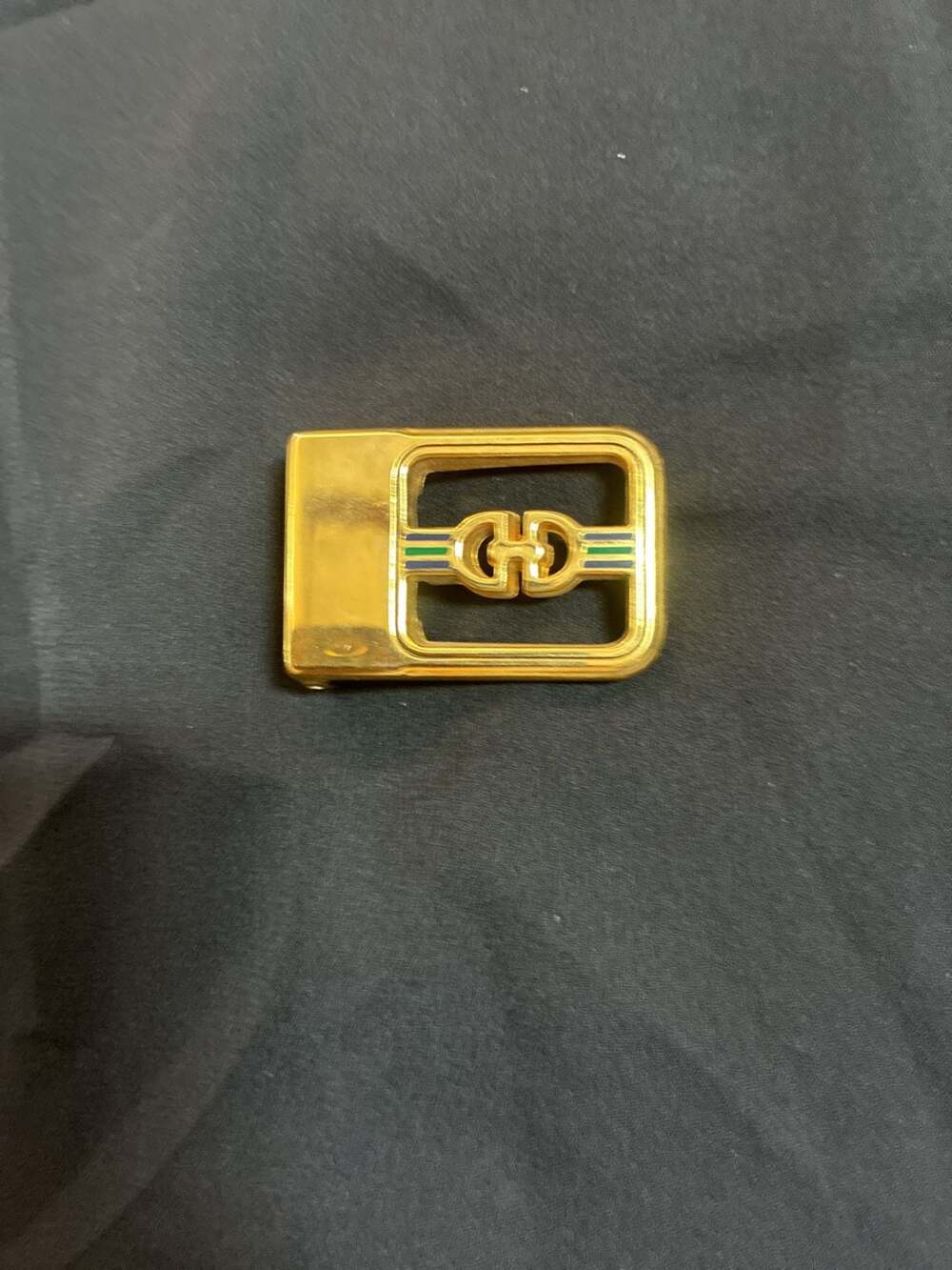 Vintage Gucci Gold-Tone Belt Buckle with Blue and Green Enamel Stripe
